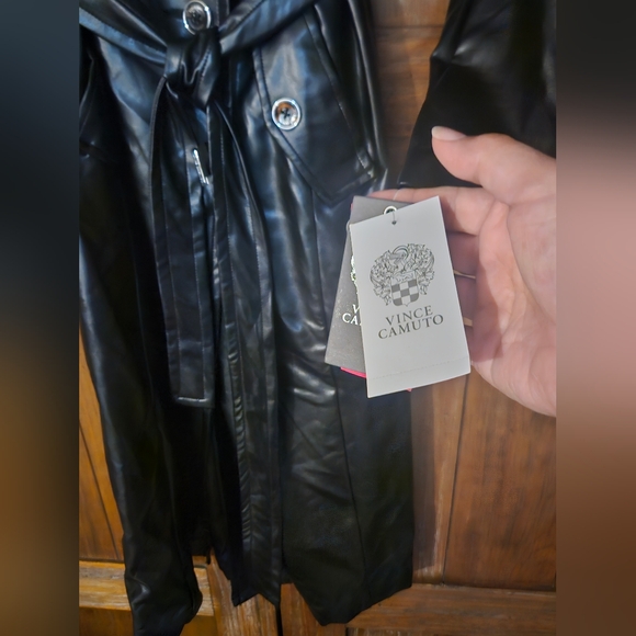 Vince Camuto Black Faux Leather Trench Coat With Removable Fur - Picture 4 of 11